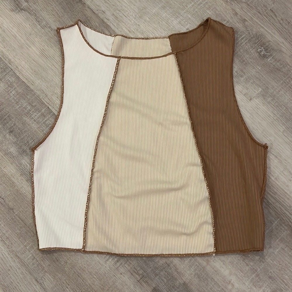 brown color block tank